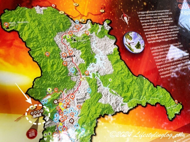 Perak Man（ペラマン）が発掘されたGua Gunung Runtuhという洞窟の位置を示す地図
