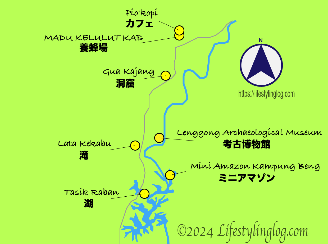 レンゴン渓谷の観光スポットの場所を示す地図（イメージマップ）
