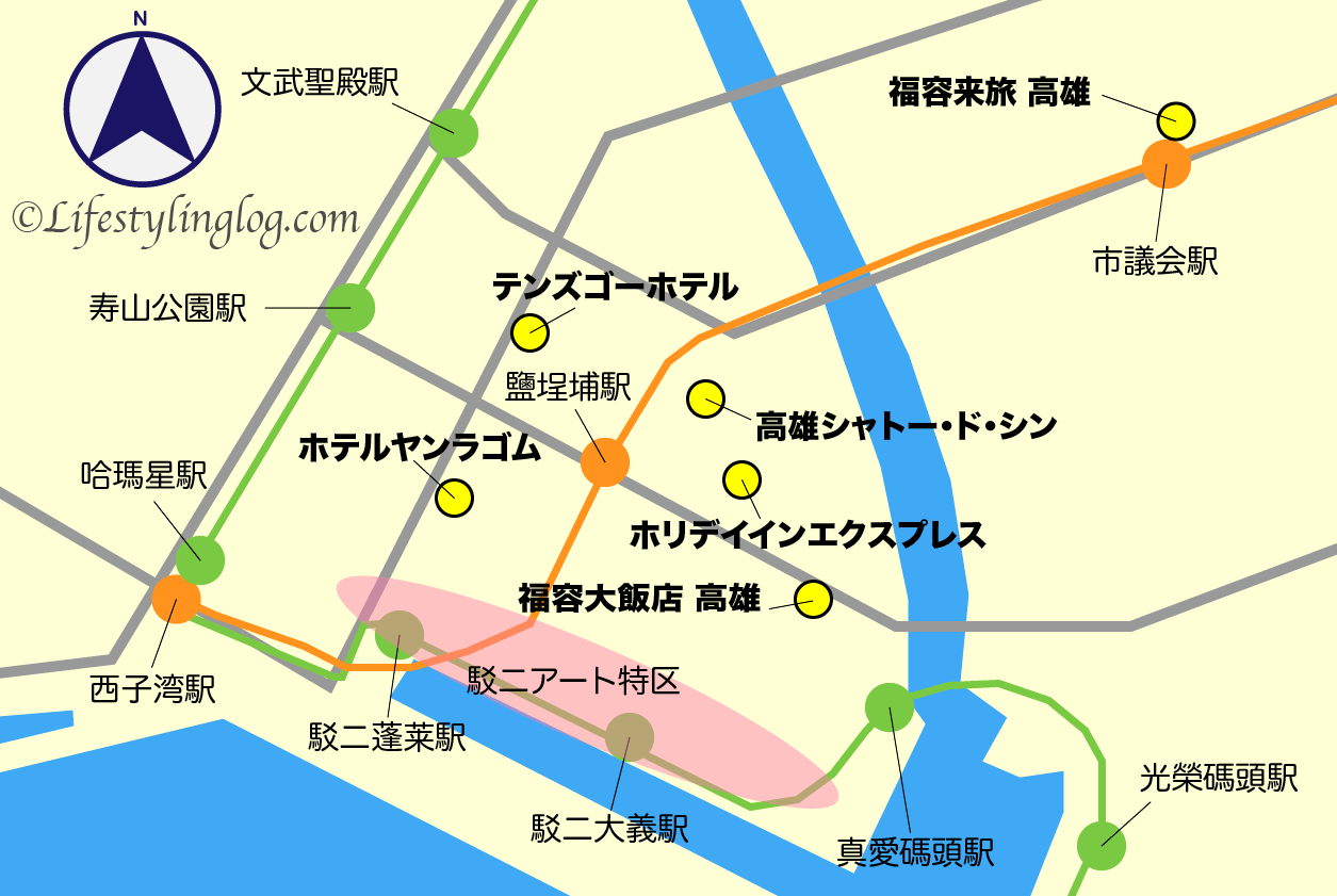 鹽埕埔駅周辺にあるホテルマップ