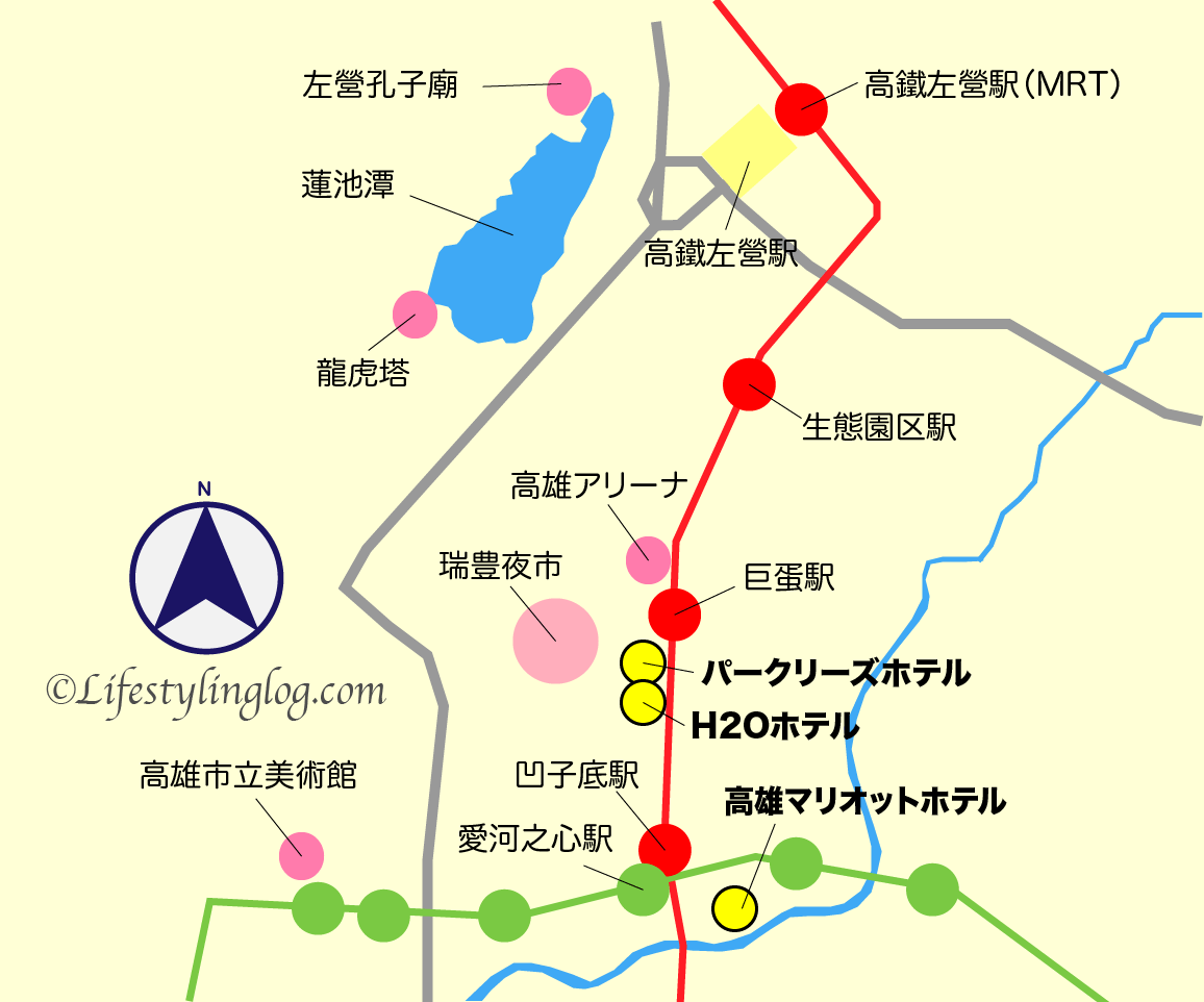 高鉄左營駅周辺にあるホテルマップ