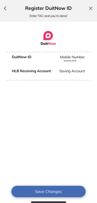 HongLeong BankアプリでDuitNow IDを登録し保存しているところ