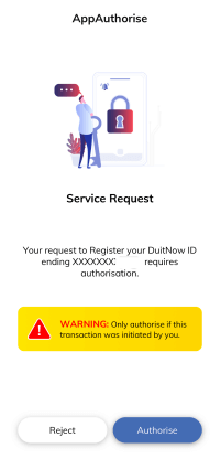 HongLeong BankアプリでDuitNow IDを登録を認証しているところ