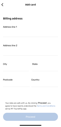 My TouristPay Appの請求先住所入力画面