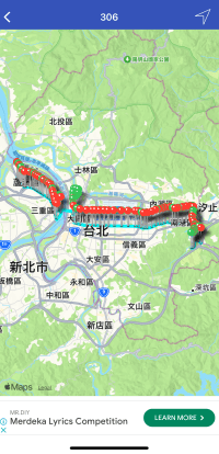 BusTracker Taipeiのアプリのマップ機能を使って表示させた地図