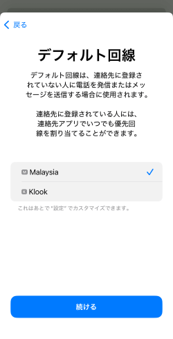 デフォルト回線設定画面