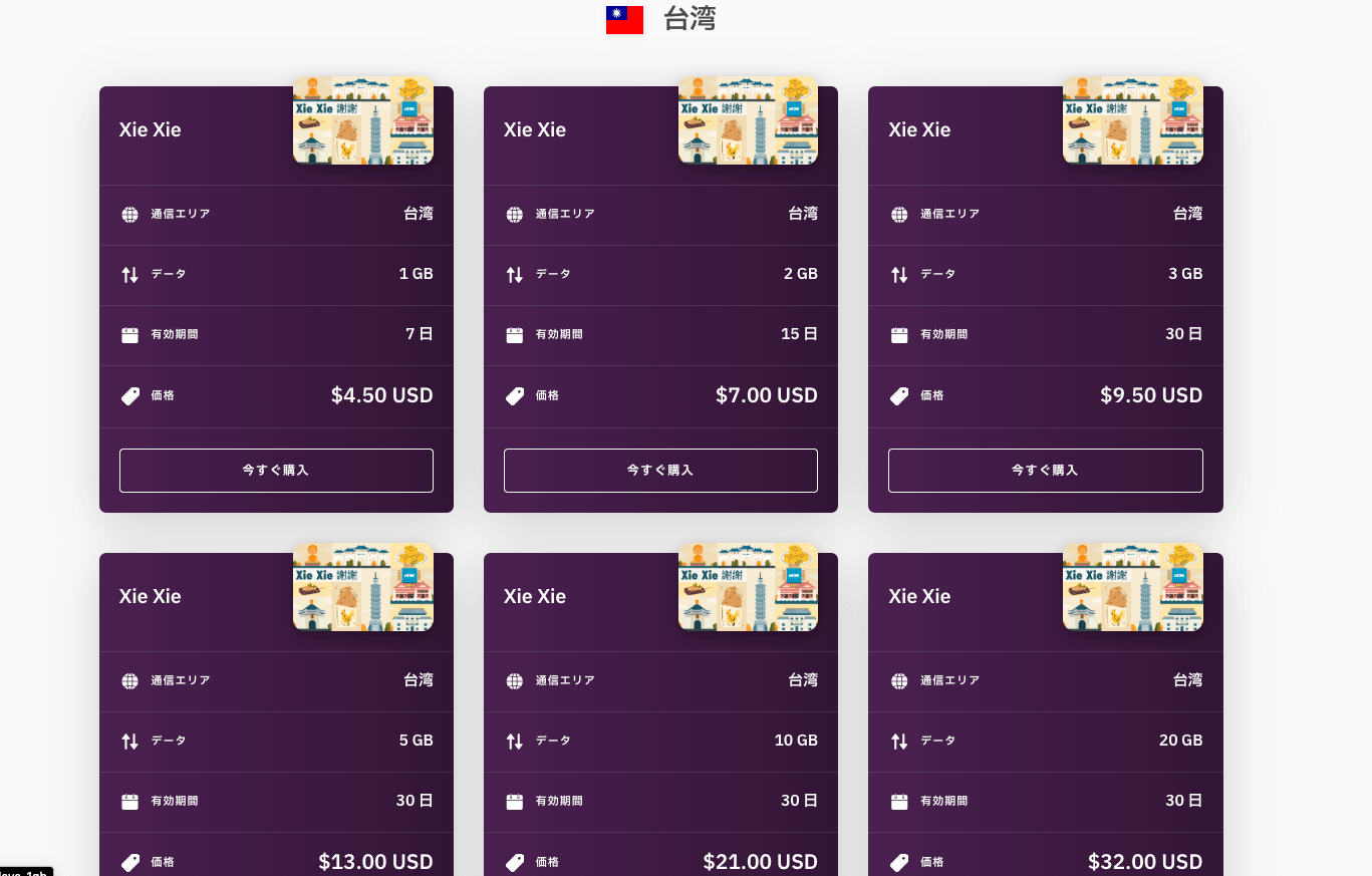 Airalo台湾eSIMの料金