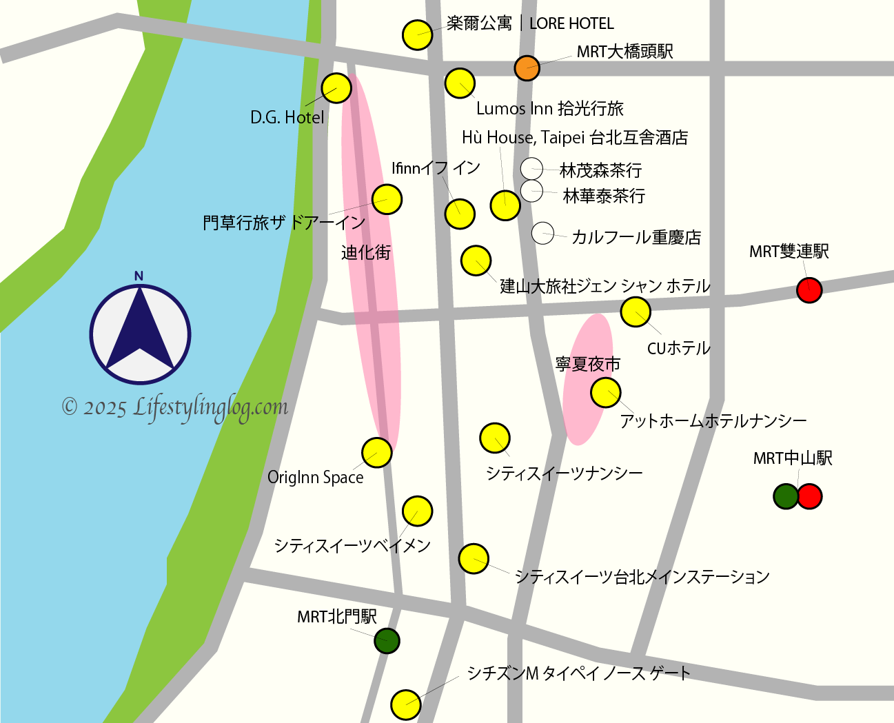 台北の迪化街にあるホテルマップ（地図）