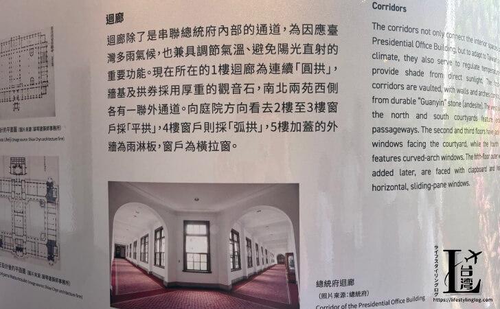 台湾総統府の見学コーナーにある中国語と英語の説明